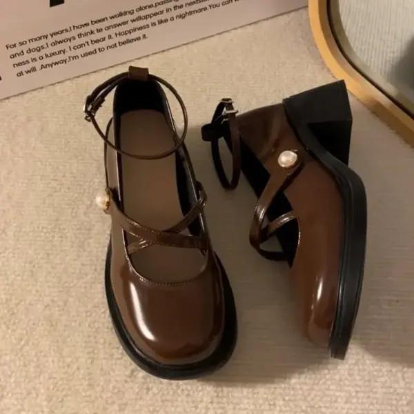 Women Loafers Retro Brown Mary Jane Shoes Women Pu Leather Thick Heels Lolita Shoes Woman Uniform Pumps Ankle Buckle Shoes - AliExpress 322 - Image 3