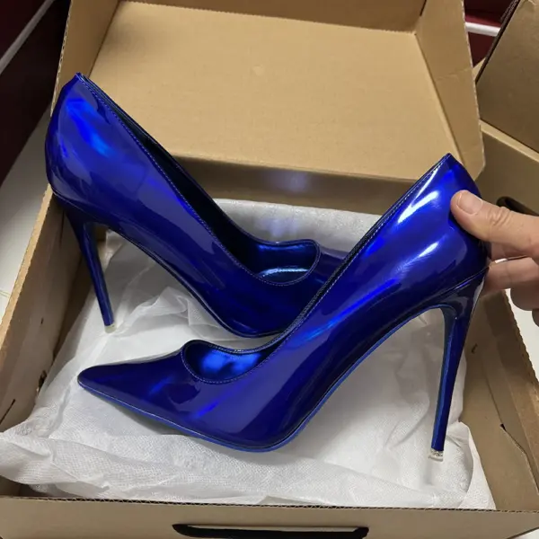 Tikicup Woman Shallow High Heels Shiny Blue Red Patent Leather Pointed Toe Stilettos Pumps Party Bridemaids Wedding Dress Shoes - AliExpress - Image 2