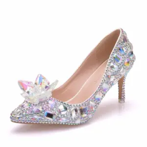 High Heels Wedding Women Shoes Diamond Pumps Cinderella Crystal Shoes Rhinestone Pointed Toe Glitter Party Silver  New Arrival - AliExpress 322