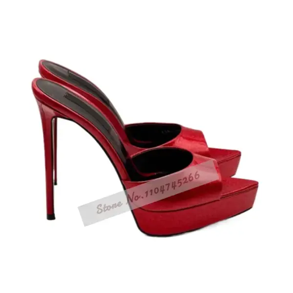 Red Shiny Fluorescent Red Glitter Mules - Image 2