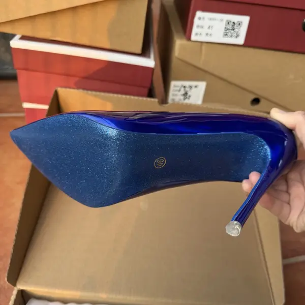 Tikicup Woman Shallow High Heels Shiny Blue Red Patent Leather Pointed Toe Stilettos Pumps Party Bridemaids Wedding Dress Shoes - AliExpress - Image 6