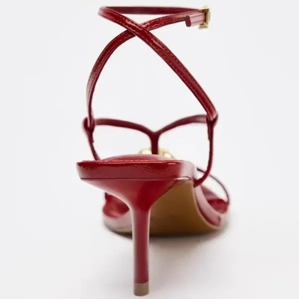 Red Sexy Metal Buckle High Heels Women Fashion Ankle Strap Wedding Party Shoes Ladies Square Toe Elegant Brand Sandals Women - AliExpress 322 - Image 3