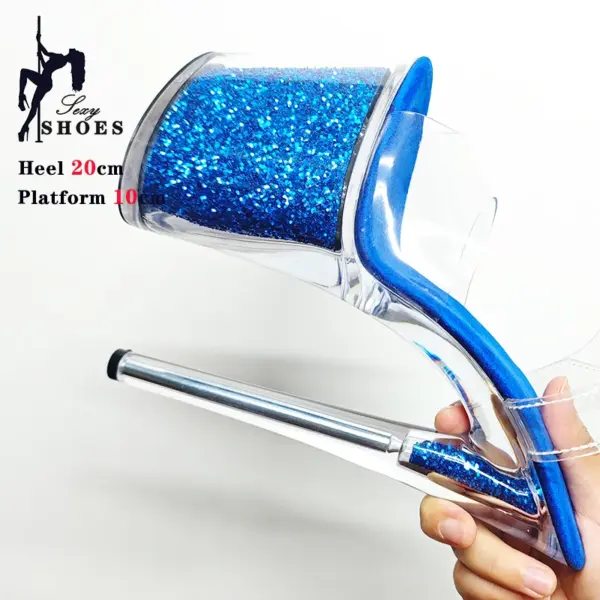 Blue 20cm 8inch Transparent Platform Women Sandals Sequined Decoration Stiletto Banquet Nightclub Shoes Pole Dancing Model Heels - AliExpress - Image 2