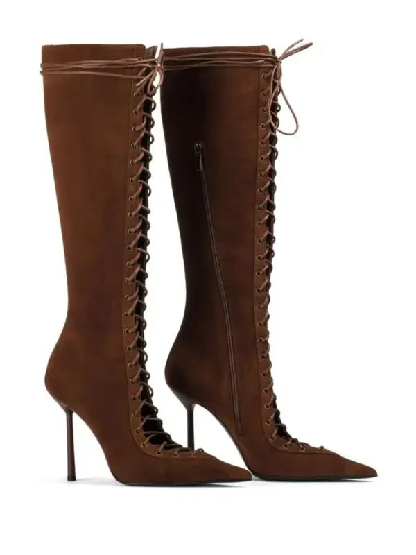 Spring/Summer New Lace Up Short Cool Boots Side Zipper Banquet Slimming High Heels Sexy Knee Length Women's Boots - AliExpress 322 - Image 3