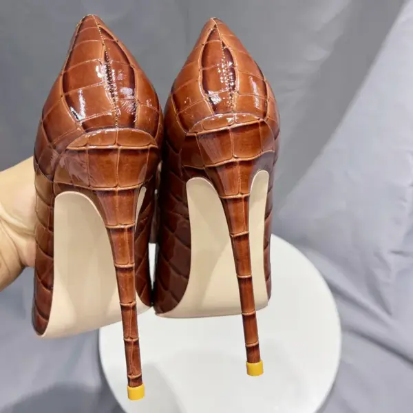 Tikicup Brown Crocodile Effect Women Sexy Pointy Toe High Heel Shoes Plus Size 33-46 Slip On Stiletto Pumps for Evening Dress - AliExpress 322 - Image 5