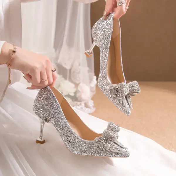 Women's Rhinestone Wedding Shoes Year Shoes Luxury Buckle Decorative Banquet Women's Shoes High Heels Gold Silver Red  Heels - AliExpress 322 - Image 5