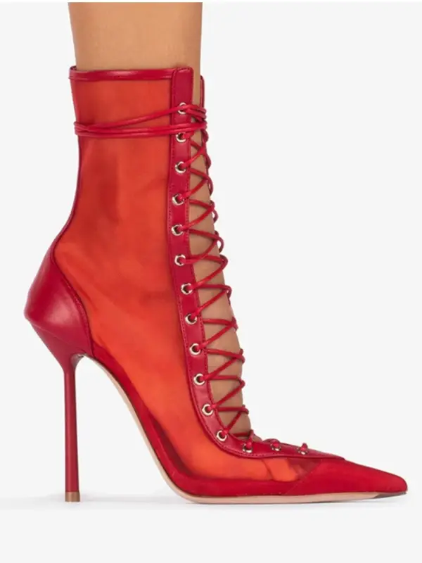 Spring/Summer New Lace Up Short Cool Boots Side Zipper Banquet Slimming High Heels Sexy Knee Length Women's Boots - AliExpress 322 - Image 6