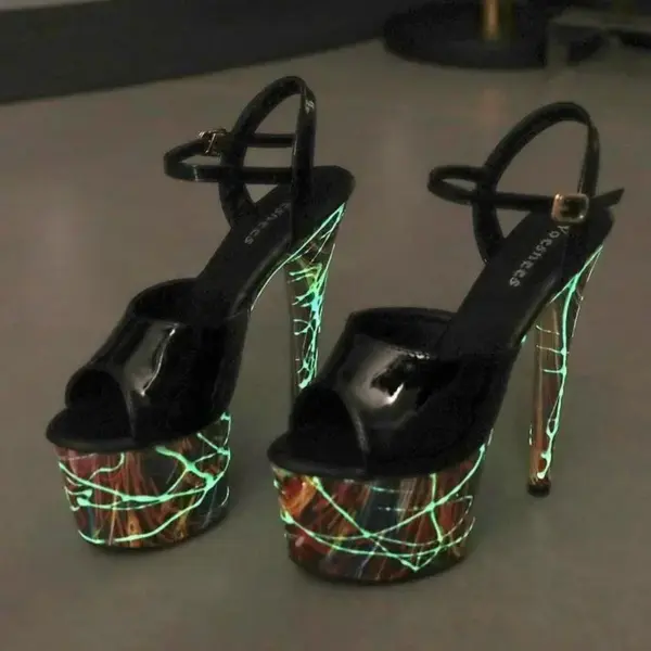Patent Leather Stiletto High Heels Women Platform Sandals Super High Pumps Fluorescence Punk Sandals Pole Dancing Shoe Women88 - AliExpress 322 - Image 6