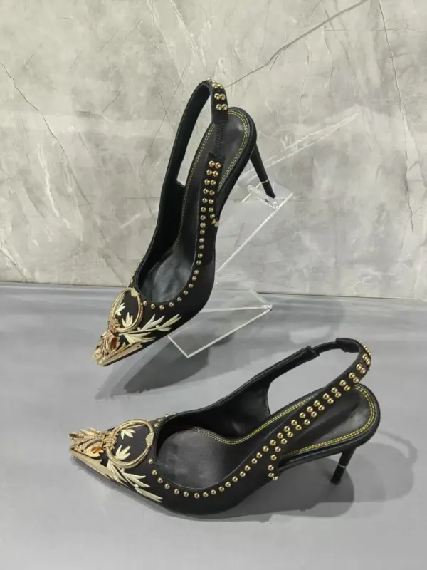 Embroidery Velvet Women Sandals Thin High Heels Buckle Strap Luxury Dressing Shoes New Fashion Design Metal Rivets Pumps Female - AliExpress 322 - Image 4