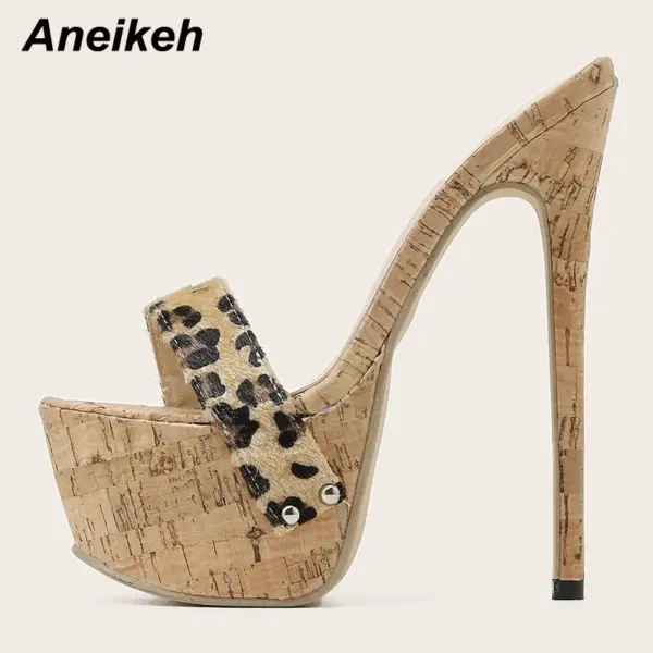 Aneikeh Sexy Leopard Platform Sandals High Heels 2025 Summer Slippers Mules Ladies Fashion Peep Toe Slip On Club Shoes Sliders - AliExpress 322 - Image 3