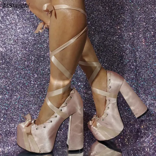 Platform Satin Sandals Sweet Pink - Image 3