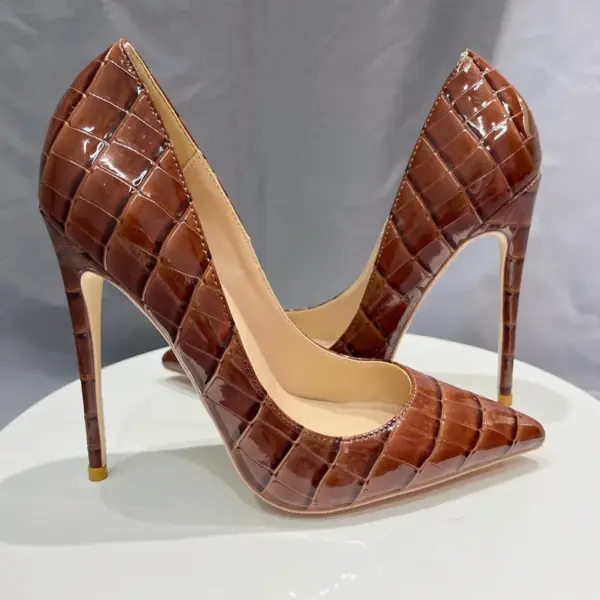 Tikicup Brown Crocodile Effect Women Sexy Pointy Toe High Heel Shoes Plus Size 33-46 Slip On Stiletto Pumps for Evening Dress - AliExpress 322 - Image 3