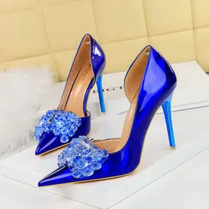 Spring Autumn Women High Heels Rhinestone Green Blue Pointed Party Pumps Glossy Leather Bling Crytsal Nightclub Shoes 18188-H27 - AliExpress