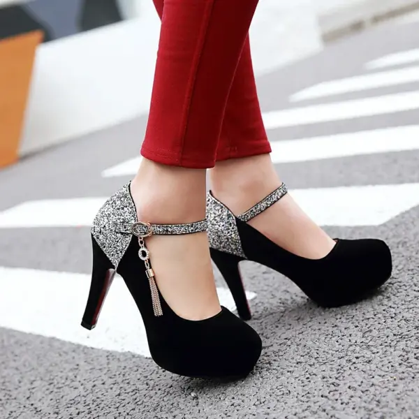 womens platform heels Bling Tassel High Heel Shoes thick sole Velvet Pumps Ladies Evening Dress Wedding Female Shoes Big Size 43 - AliExpress 322 - Image 2