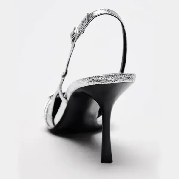 Luxury Silver Mules High Heels Women Sexy Pointed Toe Slingbacks Thin High Heels Sandals Elegant Metal Buckle Design Women Pumps - AliExpress 322 - Image 3
