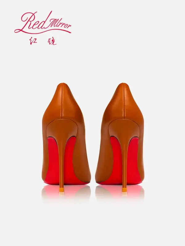 2025 New Red soled High Heels Handmade Women's Shoes Brown Soft Genuine Leather Shallow Mouth Pointed Fine Custom Shoes - AliExpress 322 - Image 2