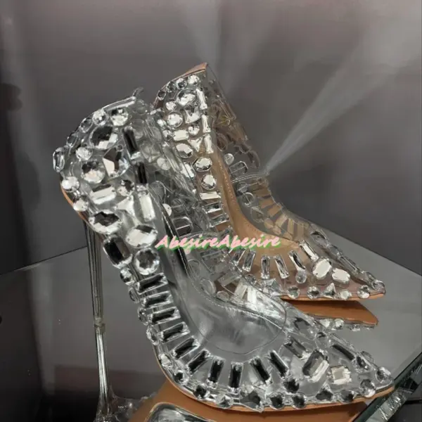 Luxury Rhinestones Decorated High Heels Clear Pvc Pointed Stilettos Pink Pumps Summer Elegant Sexy Shiny Crystal Wedding Shoes - AliExpress - Image 5