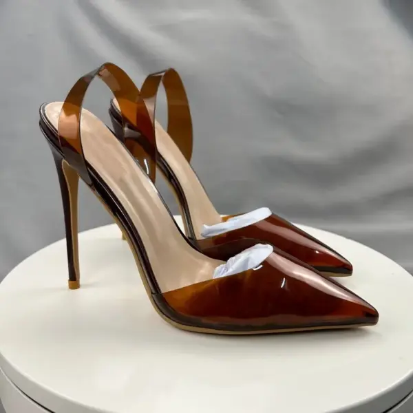 Tikicup Brown Summer Women Sexy Transparent Soft PVC Pointy Toe High Heel Slingback Shoes Jelly Stiletto Pumps 12cm 10cm 8cm - AliExpress 322 - Image 2