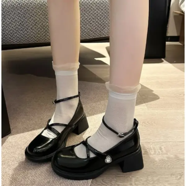 Women Loafers Retro Brown Mary Jane Shoes Women Pu Leather Thick Heels Lolita Shoes Woman Uniform Pumps Ankle Buckle Shoes - AliExpress 322 - Image 2