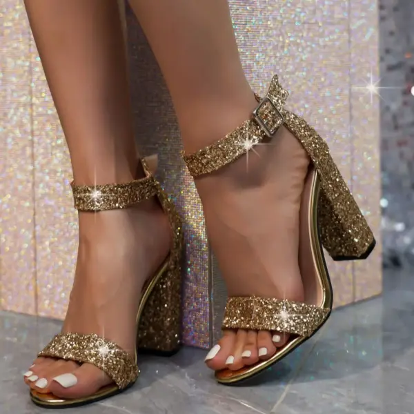 Xibeilove 2023 New Women's Sandals Fashionable Shiny Bow Tie Banquete Line Strap Thick High Heel Sandals - Women's Sandals - AliExpress - Image 6