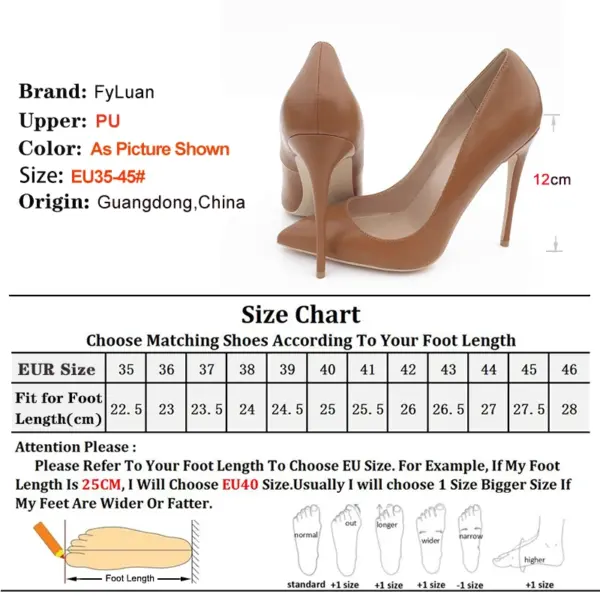 Women 8-12CM Thin High Heel Brown PU Leather Classics Dress Shoes 2025 Summer Party Banquet Elegant Pointed Pumps Plus Size 45 - AliExpress 322 - Image 4