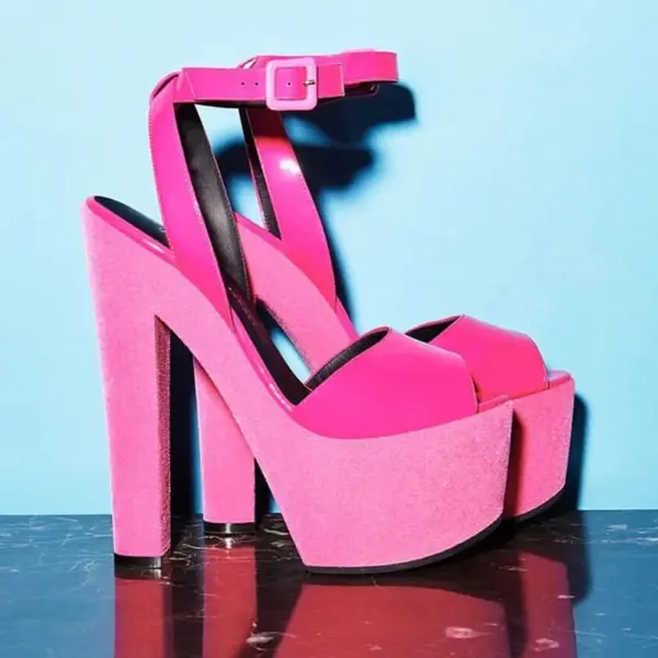 Fashion Velvet Platform Block Heel Sandals Back Cross  Strap Buckle Super High Heels Mixed Colors Woman Peep Toe Party Shoes - AliExpress 322