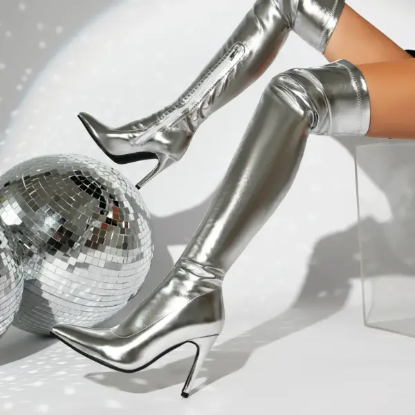 Gold Metallic Stretch Boots - Image 2