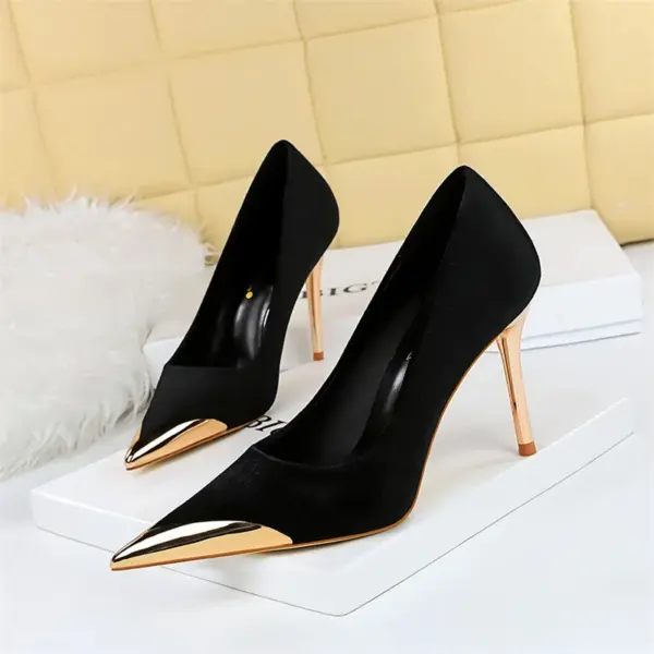 Women Fashion Comfort Suede High Heels Green Burgundy Pumps Metal Cap Pointed Toe Velvet Evening Party Office Single Shoes - AliExpress 322 - Image 2