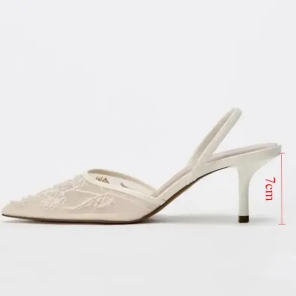 2025 New Black Woman Embroidered Mesh Open Heel Shoes Fashion Print Stiletto Women High-heel Pumps Sexy Pointed End Sandals - AliExpress - Image 6