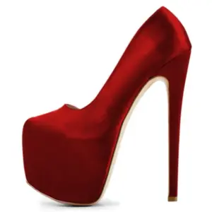 Red satin fashionable women's pumps