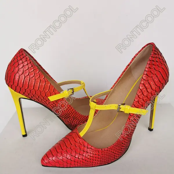 Ronticool Handmade Women T-Strap Pumps Fish Scale Sexy Stiletto Heel Pointed Toe Red Green White Party Shoes US Plus Size 5-15 - AliExpress 322 - Image 2