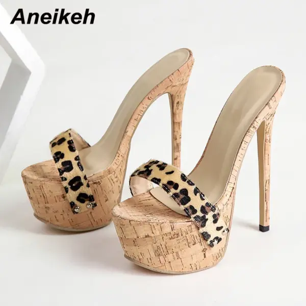 Aneikeh Sexy Leopard Platform Sandals High Heels 2025 Summer Slippers Mules Ladies Fashion Peep Toe Slip On Club Shoes Sliders - AliExpress 322 - Image 2