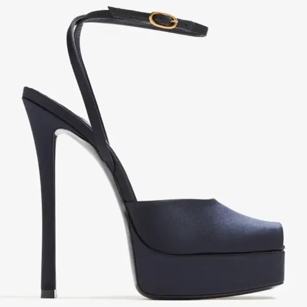 Platform Peep Toe Satin Pumps - Image 6