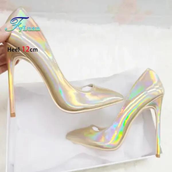 Pink 10CM 12CM High Heels Women Laser Holographic Party Dress Shoes Magical Colour Fashion Pointed Elegant Ladies Pumps Size 45 - AliExpress - Image 2