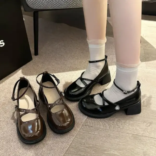Women Loafers Retro Brown Mary Jane Shoes Women Pu Leather Thick Heels Lolita Shoes Woman Uniform Pumps Ankle Buckle Shoes - AliExpress 322