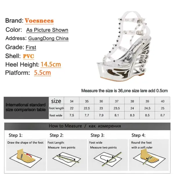 New 2022 Women's Rivet Transparent Sandals Hollow Out Wedge High Heel Shoe Silver Super High Nightclub Steel Tube Dancing Shoes - AliExpress 322 - Image 6