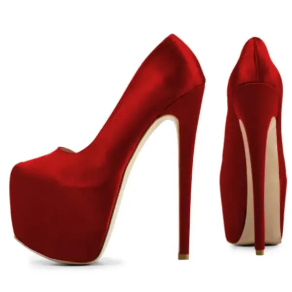 Red satin fashionable women's pumps - Image 3