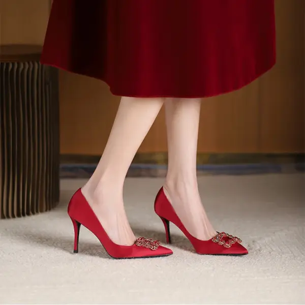 Red banquet dress satin pumps - Image 5