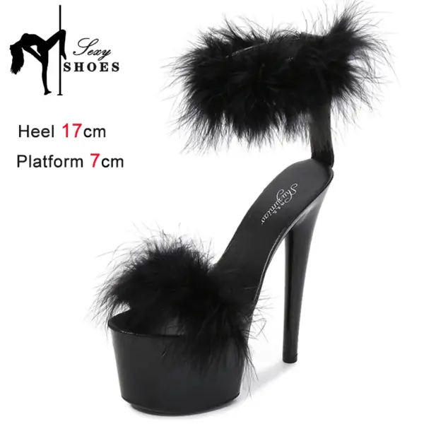 17CM Fur Womens Party Shoes Fashion 2023 Summer Sexy Exquisite Open Toe Ladies Shoes Female Stiletto Super High Heel Sandals - AliExpress 322 - Image 3