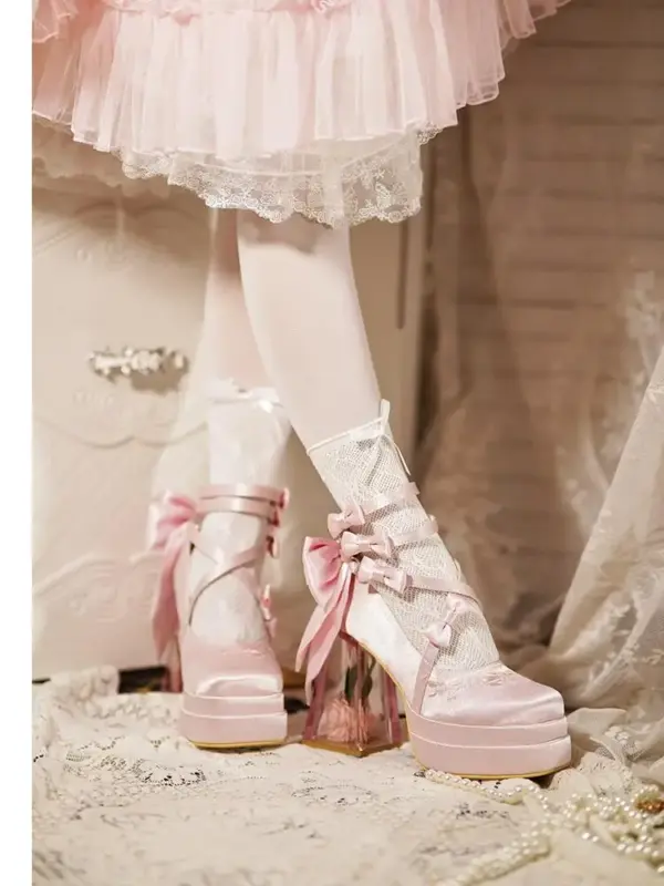 Original Lolita Red High Heels Women's Sweet Elegant Bow Velvet Mary Jane Shoes Ladies Birthday Party Cos Platform Shoes Spring - AliExpress 322 - Image 5