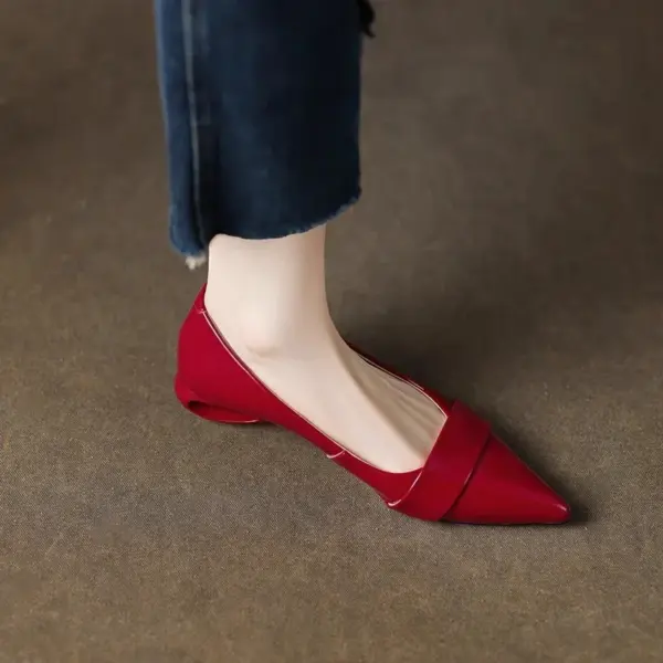 New British Fashion Shaped Heel Patent Leather Red Shoes Women High Heels Wedding Party Pointed Toe Shallow Mout Leather Shoes - AliExpress 322 - Image 2