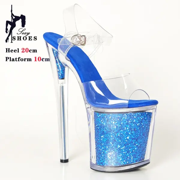 Blue 20cm 8inch Transparent Platform Women Sandals Sequined Decoration Stiletto Banquet Nightclub Shoes Pole Dancing Model Heels - AliExpress - Image 4