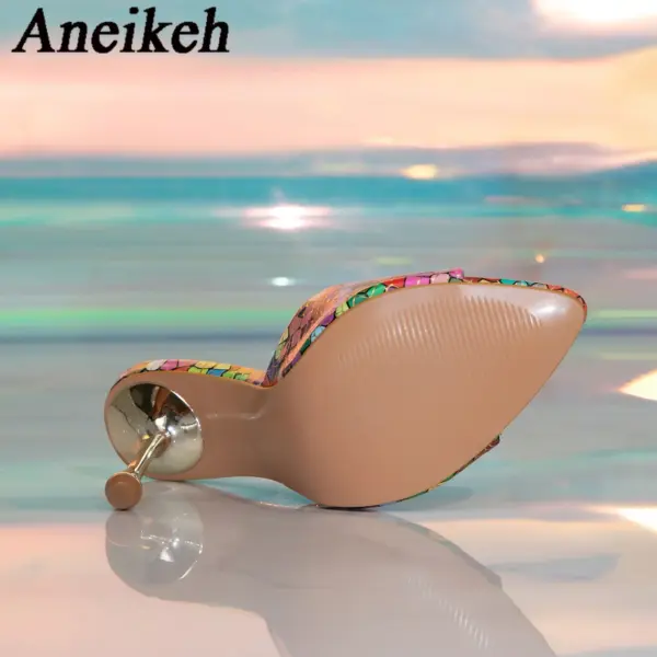Aneikeh Pointed Colored Slim Heel Sexy Bling Sandals Slippers for Women Summer Party Prom Mules Shoes Gladiator Sandals Zapatos - AliExpress 322 - Image 6