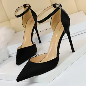 BIGTREE Shoes Satin With Shallow Pointed Women Pumps Buckle High Heels Female Shoes Stiletto Heels Sandals Sexy Party Shoes - AliExpress