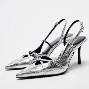 Luxury Silver Mules High Heels Women Sexy Pointed Toe Slingbacks Thin High Heels Sandals Elegant Metal Buckle Design Women Pumps - AliExpress 322