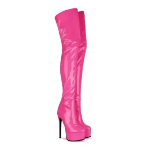 Fashionable and Sexy Thick Soledhigh-heeledpatent Leather Round Toezipper Bootsfor Women'sparty Role-playing Over The Knee Boots - AliExpress 322