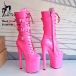 20cm Neon Pink High Heels Women's Boots