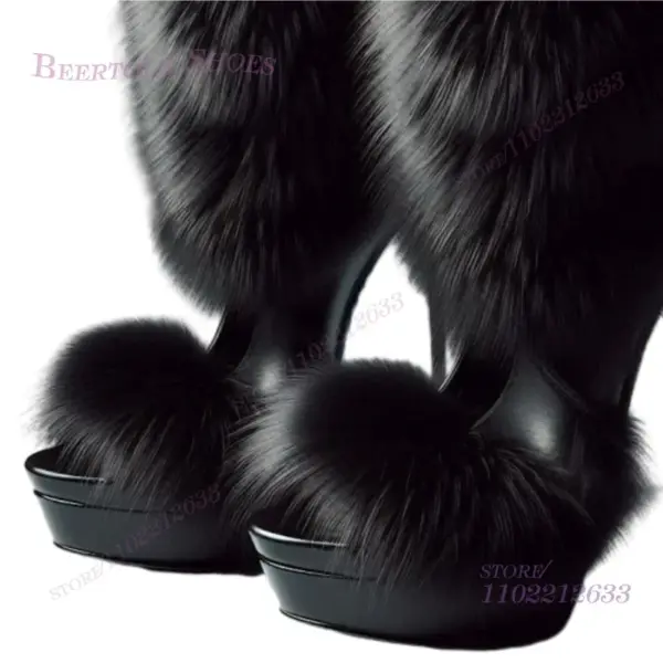 Wrapped Feathers Black Long Soft Velvet Open Heels Women Ankle Peep Toe Patent Leather Heel Zipper Stiletto Summer Hollow Shoes - AliExpress 322 - Image 3