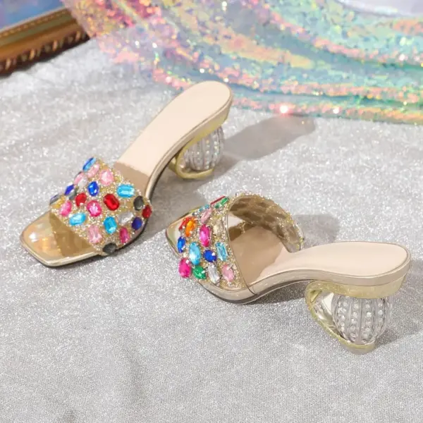 Shiny Colored Rhinestone Sandals Slippers Women Transparent Thick Bottom Party Dress Mules High Heels 2025 Summer Heeled - AliExpress 322 - Image 6