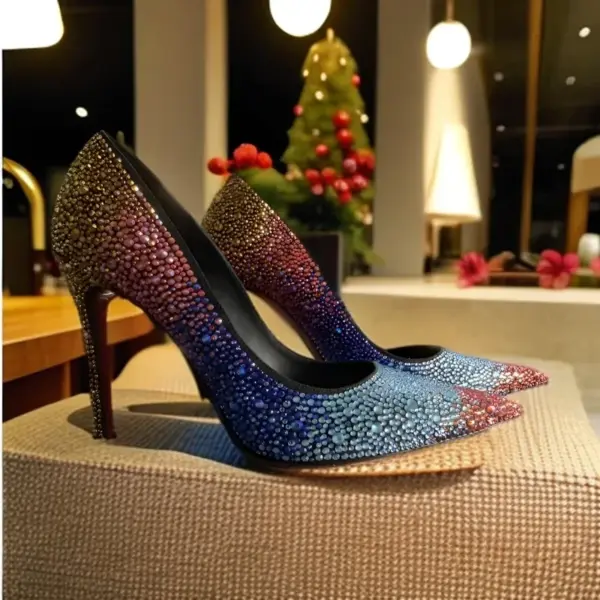 Women Full Diamond High Heel Pumps Rhinestone Pointed Toe Stiletto Heel Bling Bling Luxury Brand Colorful Crystal Wedding Shoes - AliExpress 322 - Image 2